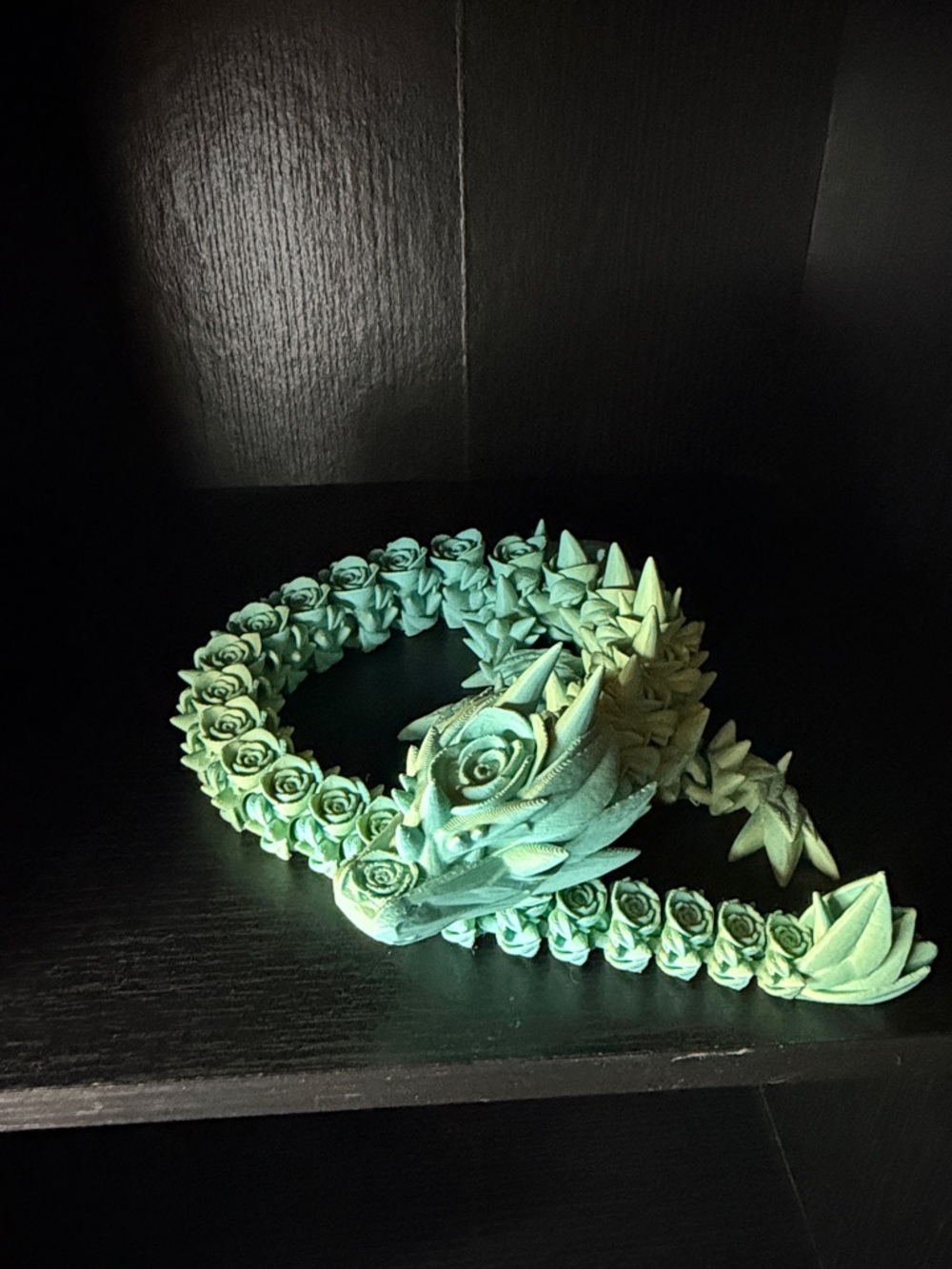 Large teal and green rose 3D printed dragon